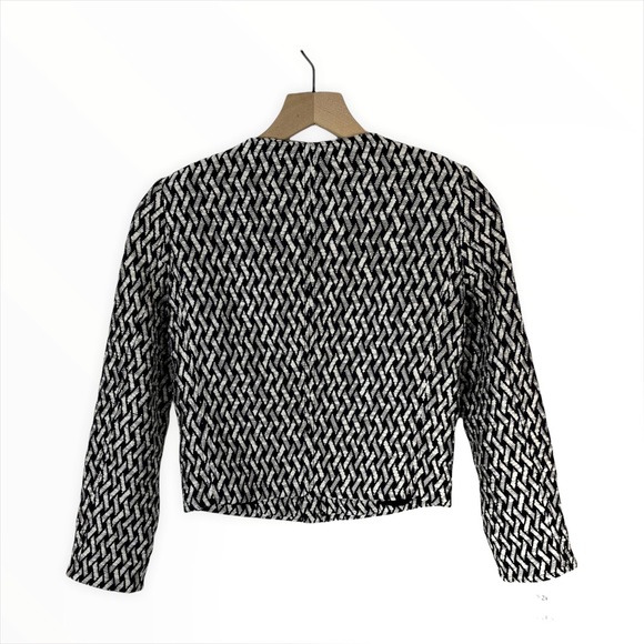 Alice + Olivia Black White Sahara Basket Weave Jacket Shoulder Pads XS - Picture 4 of 6